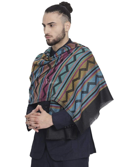 Pashtush India 70x200 Pashtush Men's Reversible Stole, Aztec Weave Scarf, Black