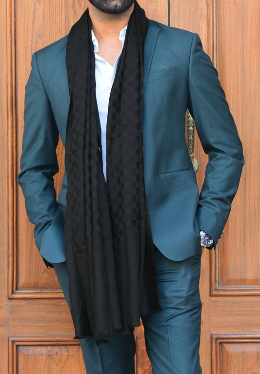 Pashtush India Mens Scarves Stoles and Mufflers Pashtush Men'S Reversible Stole, Checkered Design Rich Black