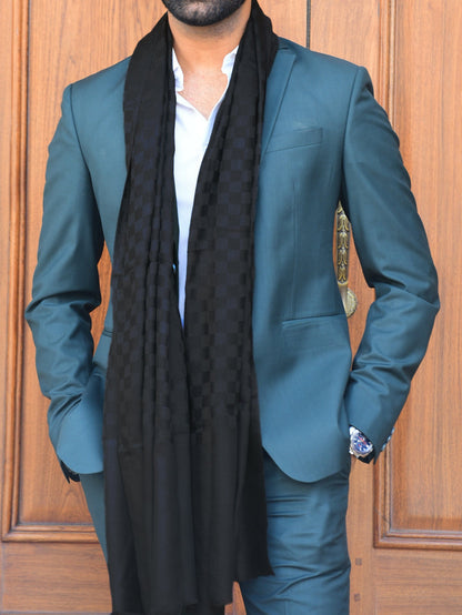Pashtush India Mens Scarves Stoles and Mufflers Pashtush Men'S Reversible Stole, Checkered Design Rich Black