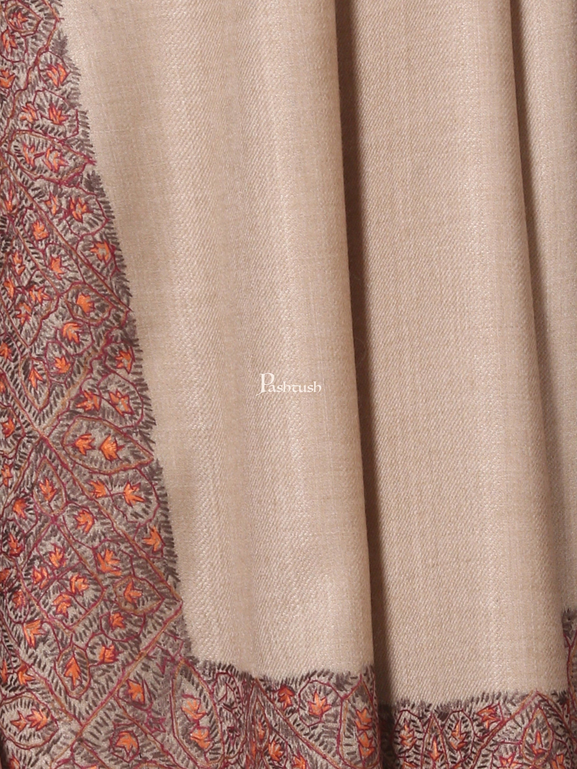 Pashtush India Mens Shawls Gents Shawl Pashtush Men'S Woolen Hand Made Embroidered Daur Shawl (Taupe, Medium)