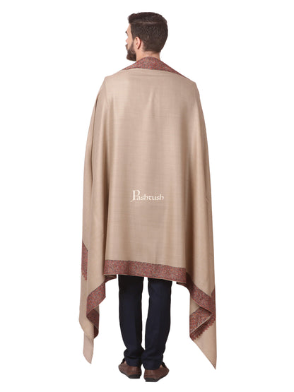 Pashtush India Mens Shawls Gents Shawl Pashtush Men'S Woolen Hand Made Embroidered Daur Shawl (Taupe, Medium)