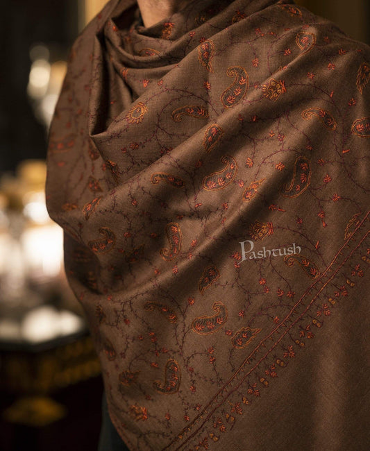 Pashtush India 100x200 Pashtush Mens 100% Kashmiri Hand Embroidered Jaal Stole, Pure Wool, Woolmark Certified