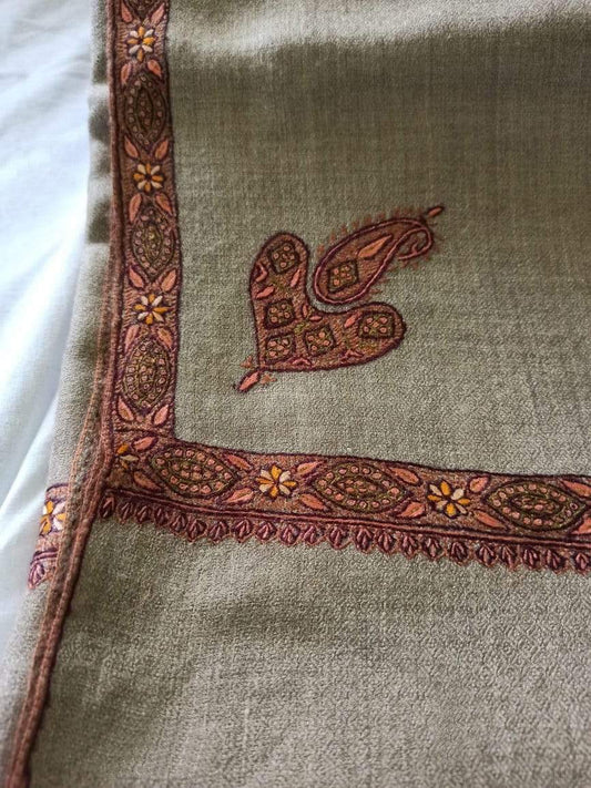 Pashtush Mens Pashmina, Hand Woven, Hand Embroidered Dusala, Full Size