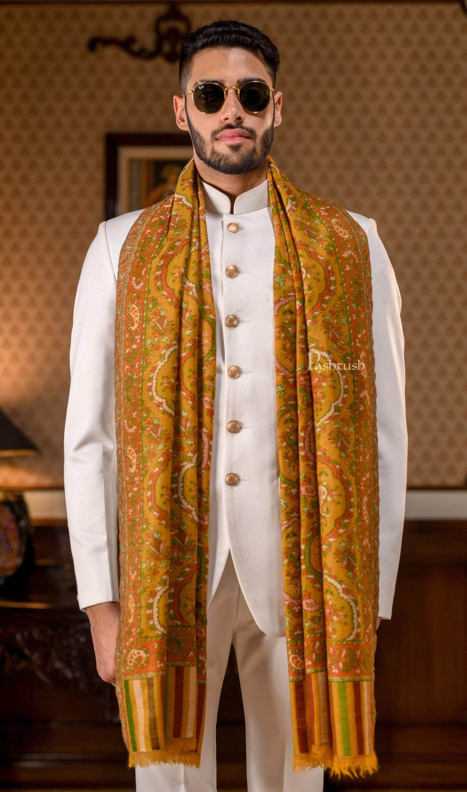 Pashtush India 70x200 Pashtush Mens 100% Pure Wool Ethnic Stole, With Woolmark Certification