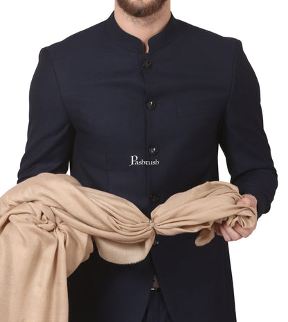 Pashtush India Mens Shawls Gents Shawl Pashtush Mens 100% Pure Wool Ring Shawl, Full Size - Beige
