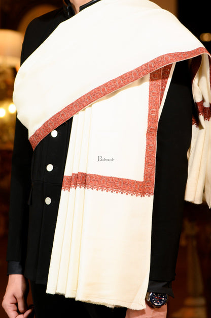 Pashtush India Mens Shawls Gents Shawl Pashtush Mens 100% Pure Wool with Woolmark Certificate Ethnic Shawl, Mens Lohi, Full Size, Ivory