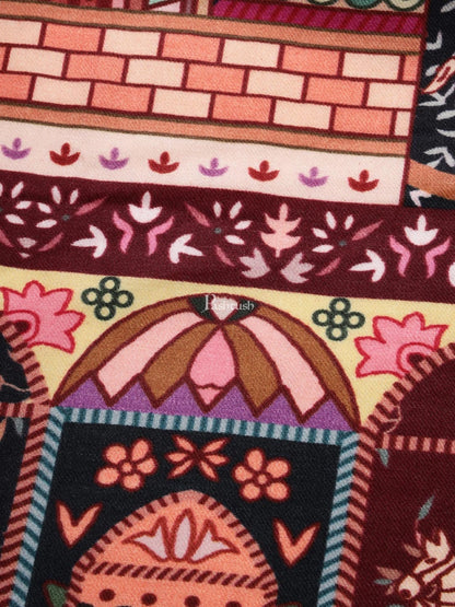 Pashtush India Mens Shawls Gents Shawl Pashtush mens 100% Pure Wool with Woolmark Certificate shawl, Darbar printed design, Multicolour