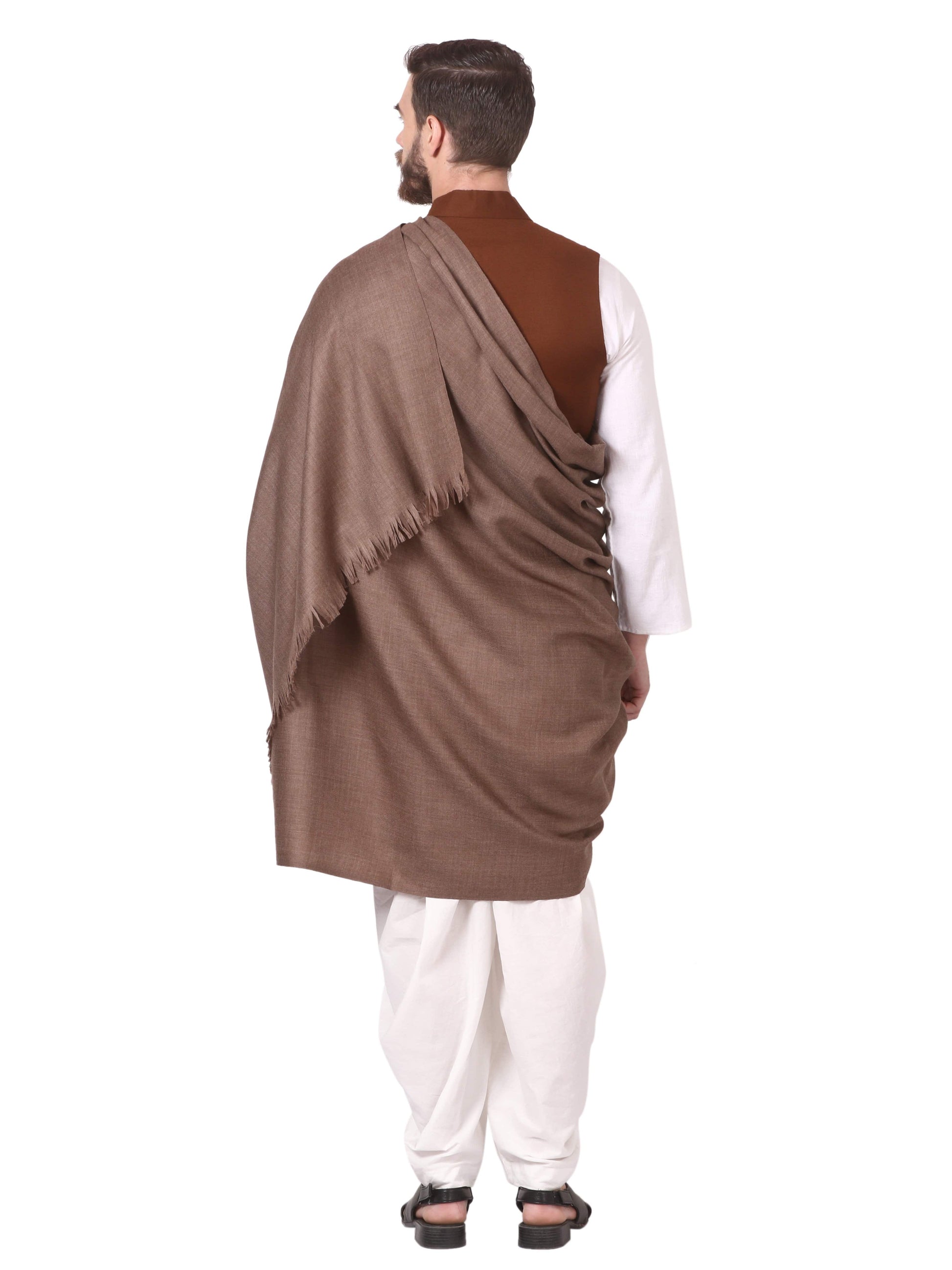 Pashtush India Mens Shawls Gents Shawl Pashtush Mens 100% Pure Wool With Woolmark Certificate Shawl,  Design, Dark Beige
