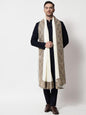 Pashtush India Mens Shawls Gents Shawl Pashtush mens 100% Pure Wool with Woolmark Certificate shawl, Metallic Tilla border weave design, Ivory
