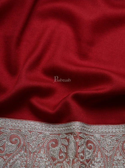 Pashtush India Mens Scarves Stoles and Mufflers Pashtush mens 100% Pure Wool with Woolmark Certificate shawl, Metallic Tilla border weave design, Maroon