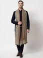 Pashtush India Mens Shawls Gents Shawl Pashtush mens 100% Pure Wool with Woolmark Certificate shawl, Metallic Tilla border weave design, Taupe