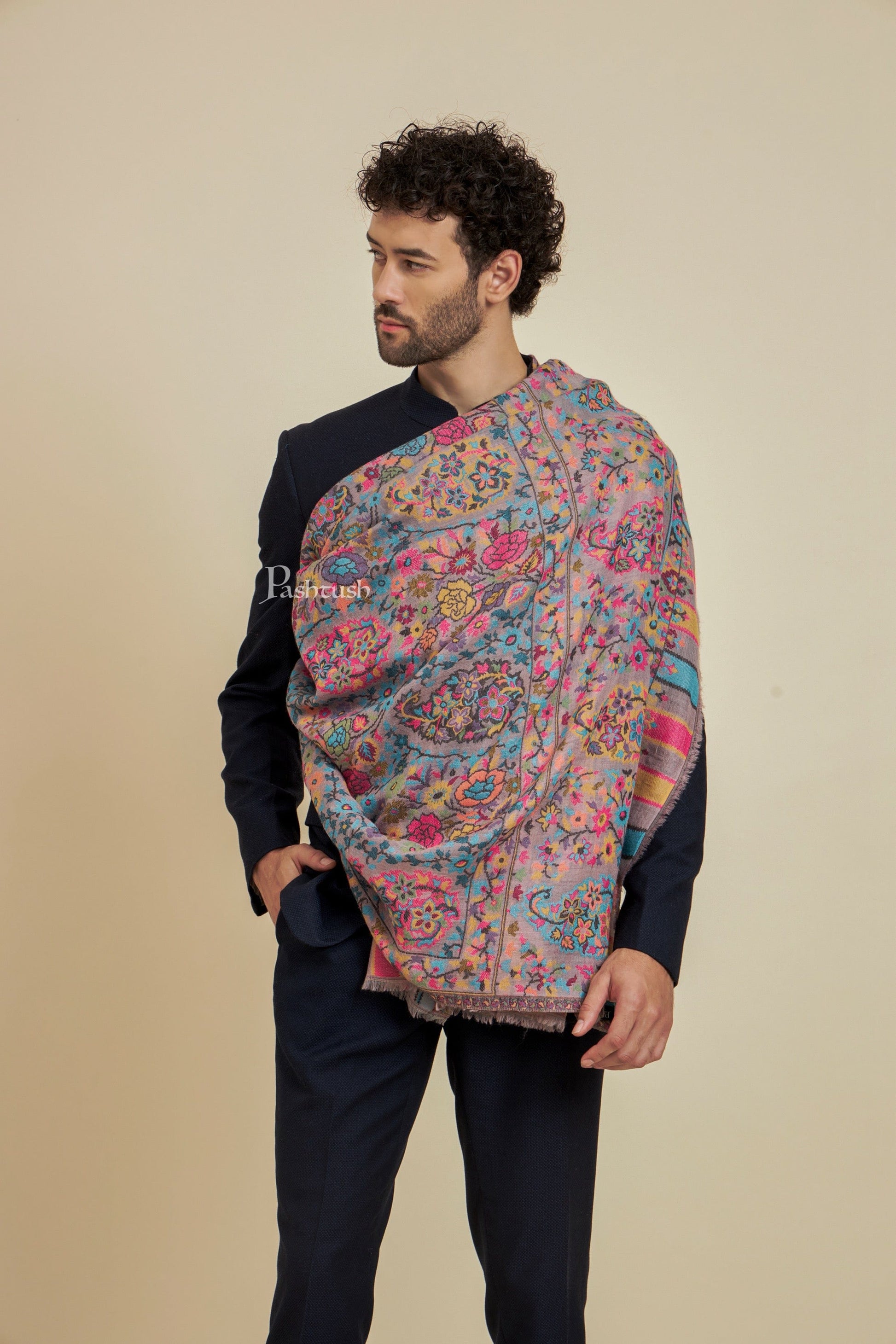 Pashtush India Mens Scarves Stoles and Mufflers Pashtush Mens 100% Pure Wool With Woolmark Certificate Stole,  Design, Multicolour