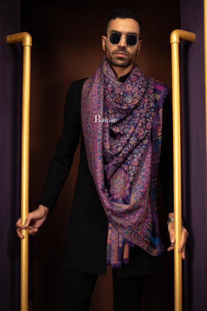 Pashtush India Mens Scarves Stoles and Mufflers Pashtush Mens 100% Pure Wool With Woolmark Certificate Stole, Ethnic Paisley  Weave Soft And Warm Design, Blue