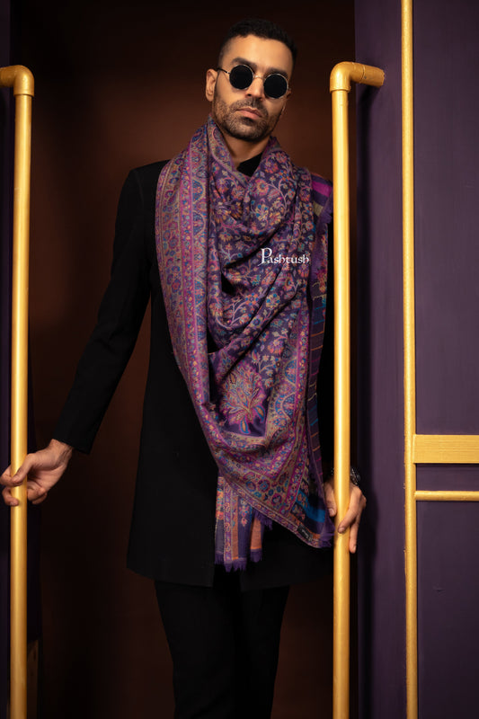 Pashtush India Mens Scarves Stoles and Mufflers Pashtush Mens 100% Pure Wool With Woolmark Certificate Stole, Ethnic Paisley  Weave Soft And Warm Design, Blue