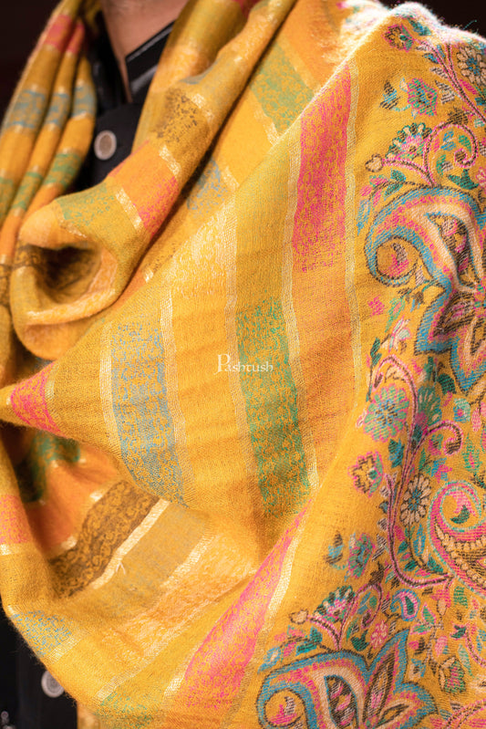 Pashtush India Mens Scarves Stoles and Mufflers Pashtush mens 100% Pure Wool with Woolmark Certificate stole, Ethnic Stripe design, Mustard