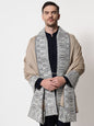 Pashtush India Mens Scarves Stoles and Mufflers Pashtush mens 100% Pure Wool with Woolmark Certificate stole, Metallic Tilla border weave design, Beige