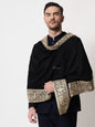 Pashtush India Mens Scarves Stoles and Mufflers Pashtush mens 100% Pure Wool with Woolmark Certificate stole, Metallic Tilla border weave design, Black