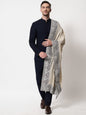 Pashtush India Mens Scarves Stoles and Mufflers Pashtush mens 100% Pure Wool with Woolmark Certificate stole, Metallic Tilla border weave design, Taupe