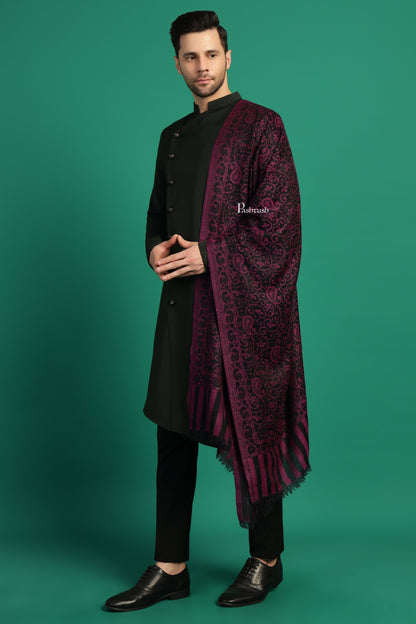 Pashtush India Mens Scarves Stoles and Mufflers Pashtush Mens 100% Pure Wool With Woolmark Certificate Stole, Paisley Design, Black