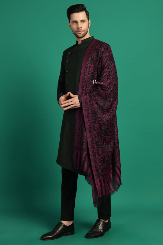 Pashtush India Mens Scarves Stoles and Mufflers Pashtush Mens 100% Pure Wool With Woolmark Certificate Stole, Paisley Design, Black