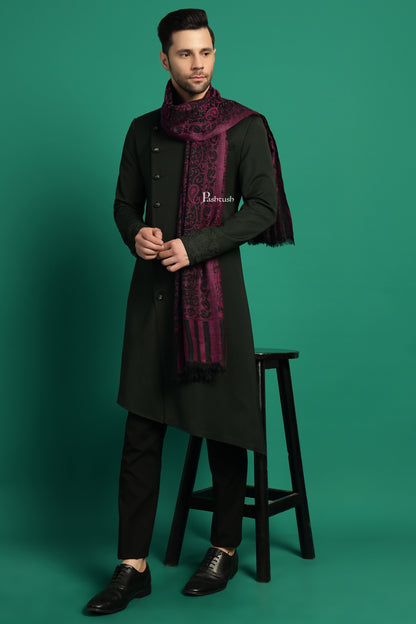 Pashtush India Mens Scarves Stoles and Mufflers Pashtush Mens 100% Pure Wool With Woolmark Certificate Stole, Paisley Design, Black
