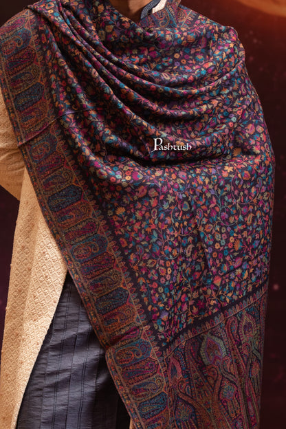 Pashtush India Mens Stoles and Scarves Scarf Pashtush Mens 100% Pure Wool With Woolmark Certificate Stole, Paisley Design, Blue