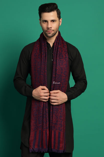 Pashtush India Mens Scarves Stoles and Mufflers Pashtush Mens 100% Pure Wool With Woolmark Certificate Stole, Paisley Design, Blue
