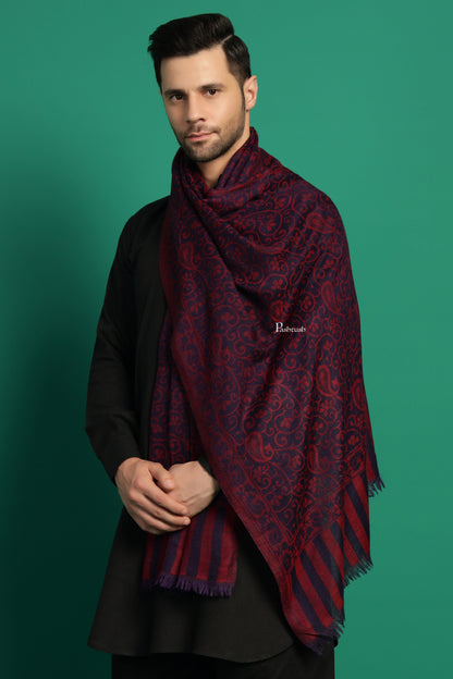 Pashtush India Mens Scarves Stoles and Mufflers Pashtush Mens 100% Pure Wool With Woolmark Certificate Stole, Paisley Design, Blue