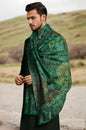 Pashtush India Mens Scarves Stoles and Mufflers Pashtush Mens 100% Pure Wool With Woolmark Certificate Stole, Paisley Design, Emerald Green
