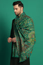 Pashtush India Mens Scarves Stoles and Mufflers Pashtush Mens 100% Pure Wool With Woolmark Certificate Stole, Paisley Design, Green