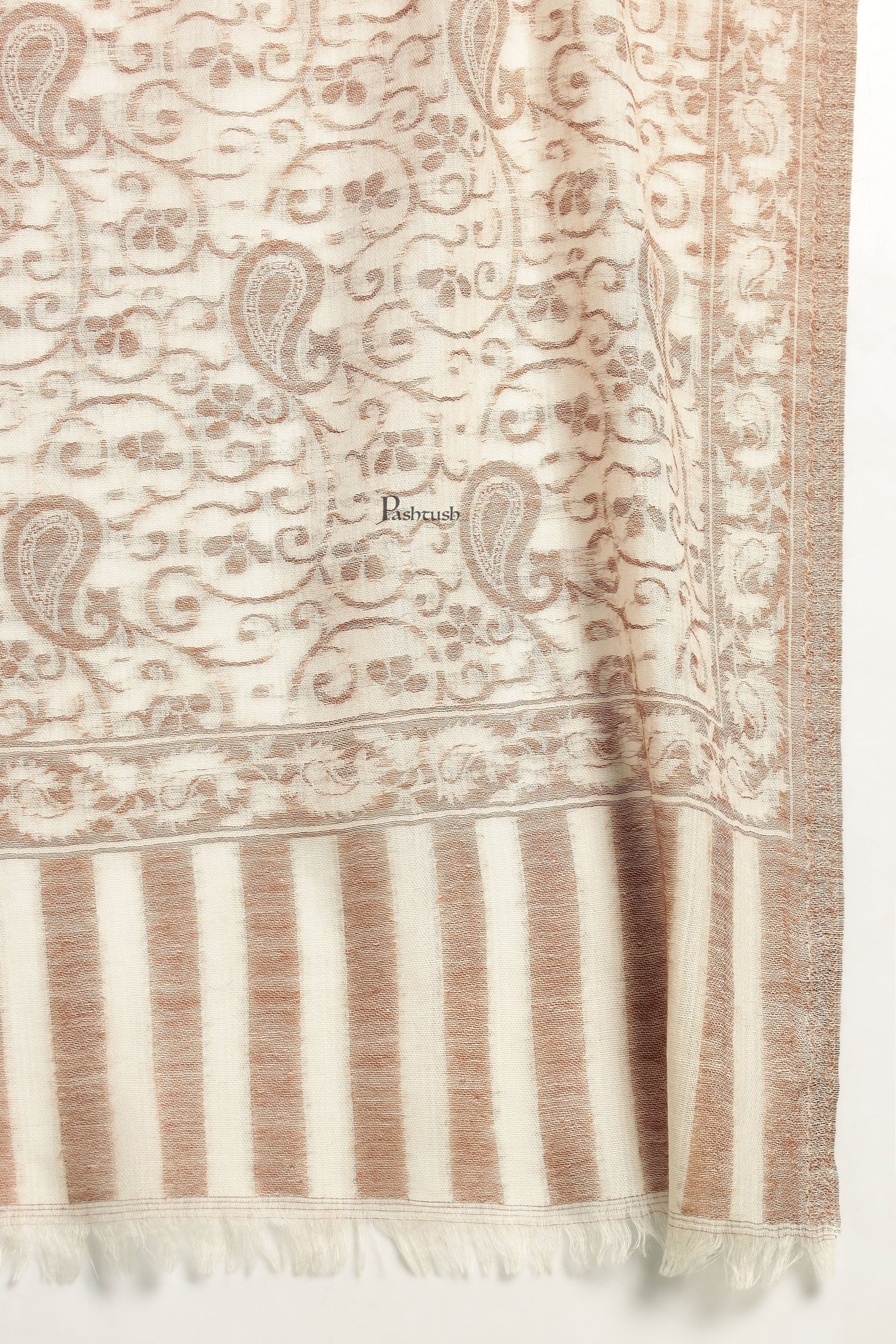 Pashtush India Mens Scarves Stoles and Mufflers Pashtush Mens 100% Pure Wool With Woolmark Certificate Stole, Paisley Design, Ivory