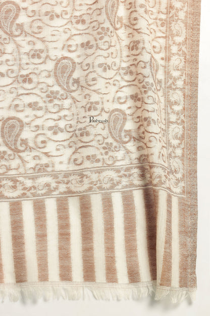 Pashtush India Mens Scarves Stoles and Mufflers Pashtush Mens 100% Pure Wool With Woolmark Certificate Stole, Paisley Design, Ivory