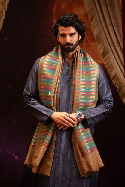 Pashtush India Mens Scarves Stoles and Mufflers Pashtush Mens 100% Pure Wool With Woolmark Certificate Stole, Paisley Design, Multicolour