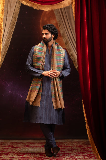 Pashtush India Mens Scarves Stoles and Mufflers Pashtush Mens 100% Pure Wool With Woolmark Certificate Stole, Paisley Design, Multicolour