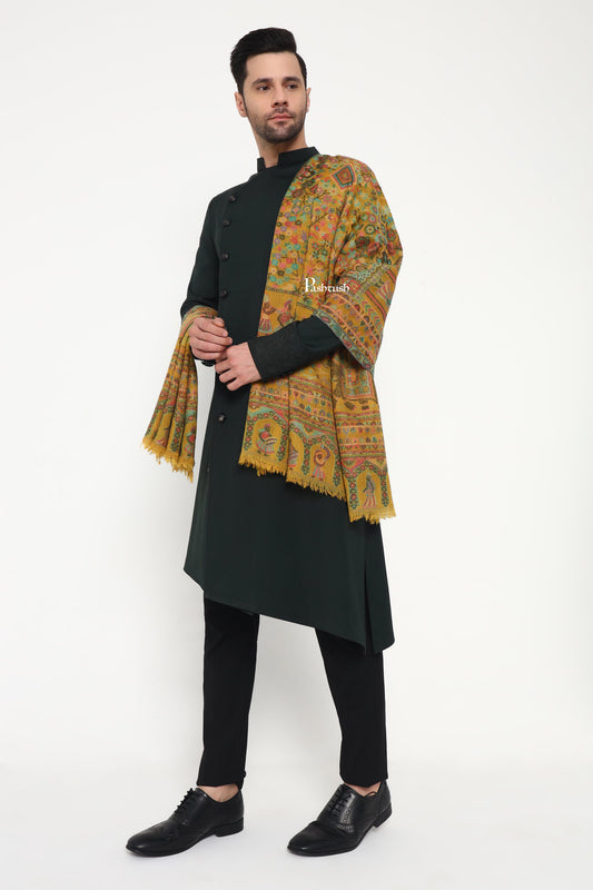 Pashtush India Mens Scarves Stoles and Mufflers Pashtush Mens 100% Pure Wool With Woolmark Certificate Stole, Paisley Design, Mustard