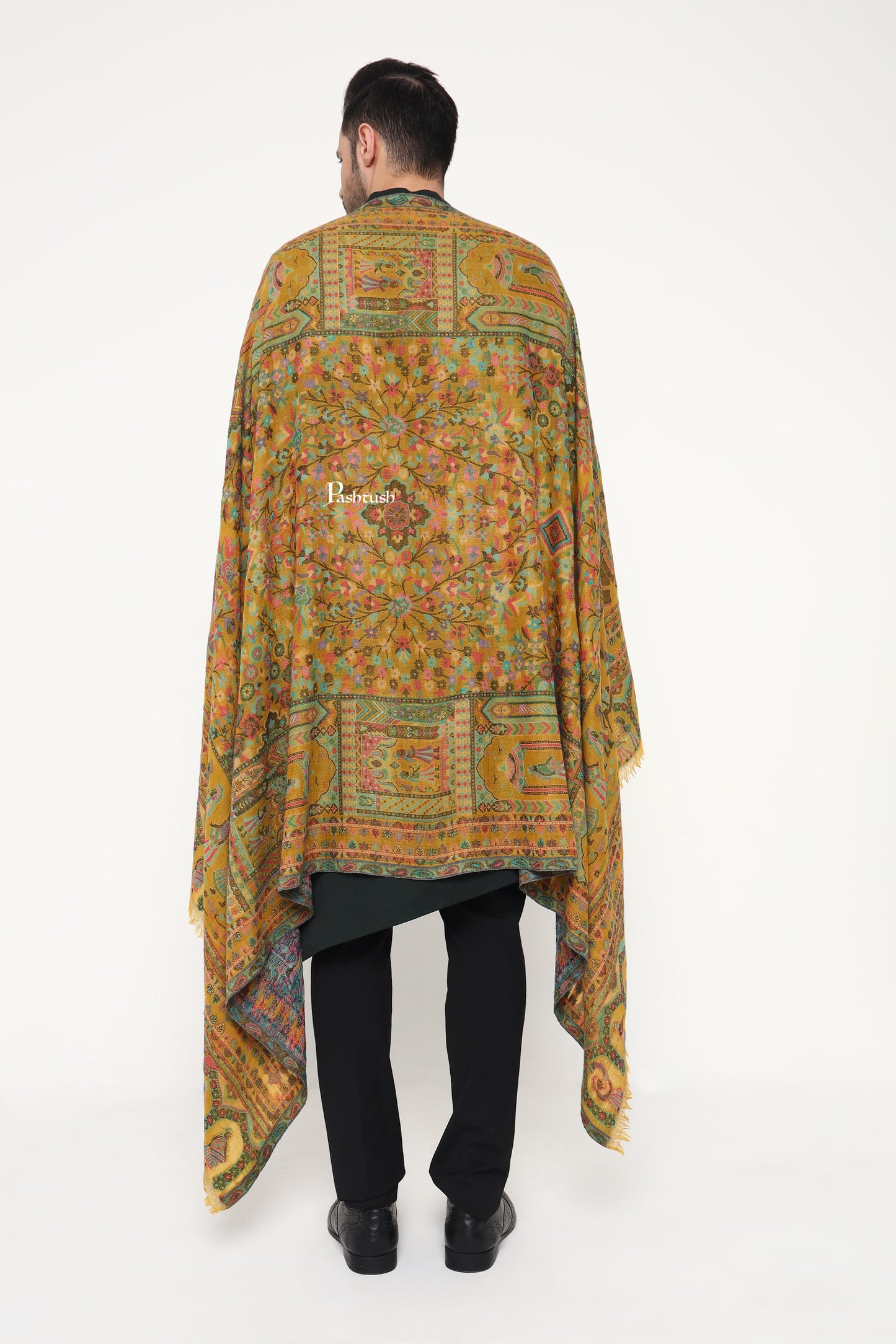 Pashtush India Mens Scarves Stoles and Mufflers Pashtush Mens 100% Pure Wool With Woolmark Certificate Stole, Paisley Design, Mustard