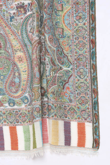 Pashtush India Mens Scarves Stoles and Mufflers Pashtush Mens 100% Pure Wool With Woolmark Certificate Stole, Paisley Palla Design, Ivory
