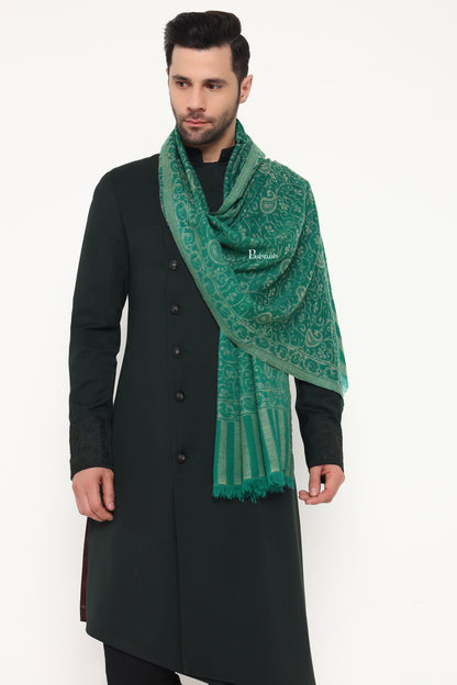 Pashtush India Mens Scarves Stoles and Mufflers Pashtush Mens 100% Pure Wool With Woolmark Certificate Stole, Paisley Weave Design, Green