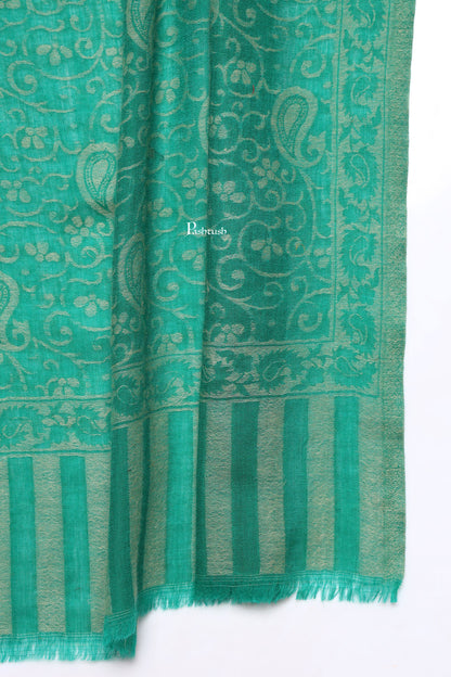 Pashtush India Mens Scarves Stoles and Mufflers Pashtush Mens 100% Pure Wool With Woolmark Certificate Stole, Paisley Weave Design, Green