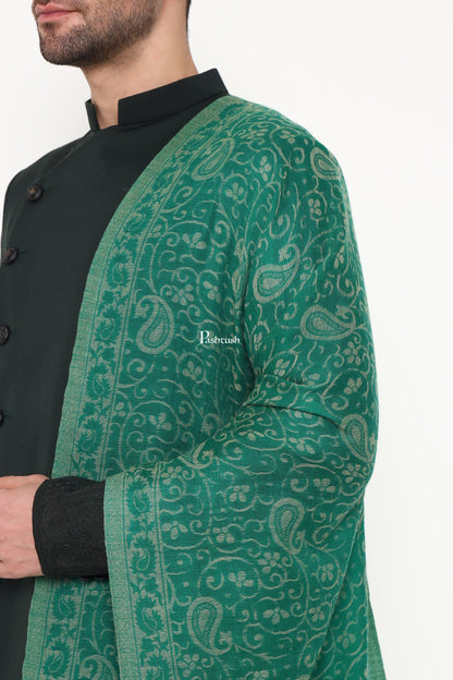 Pashtush India Mens Scarves Stoles and Mufflers Pashtush Mens 100% Pure Wool With Woolmark Certificate Stole, Paisley Weave Design, Green