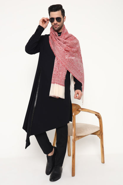 Pashtush India Mens Scarves Stoles and Mufflers Pashtush Mens 100% Pure Wool With Woolmark Certificate Stole, Paisley Weave Design, Ivory
