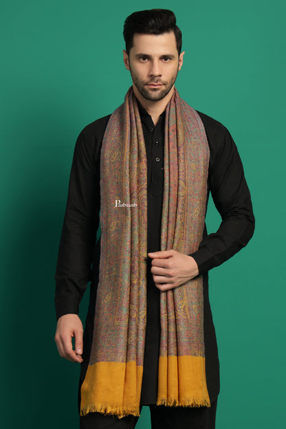 Pashtush India Mens Scarves Stoles and Mufflers Pashtush Mens 100% Pure Wool With Woolmark Certificate Stole, Paisley Weave Design, Mustard