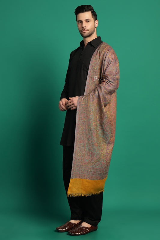 Pashtush India Mens Scarves Stoles and Mufflers Pashtush Mens 100% Pure Wool With Woolmark Certificate Stole, Paisley Weave Design, Mustard