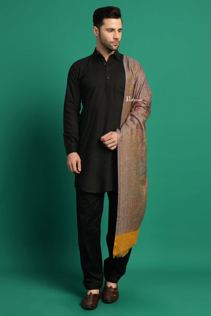 Pashtush India Mens Scarves Stoles and Mufflers Pashtush Mens 100% Pure Wool With Woolmark Certificate Stole, Paisley Weave Design, Mustard