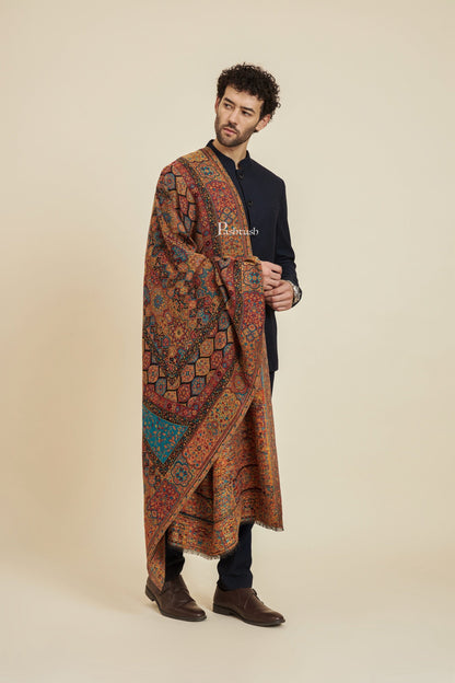 Pashtush India Mens Scarves Stoles and Mufflers Pashtush Mens 100% Pure Wool With Woolmark Certificate Stole, Rich Garden Aesthetic Design, Black