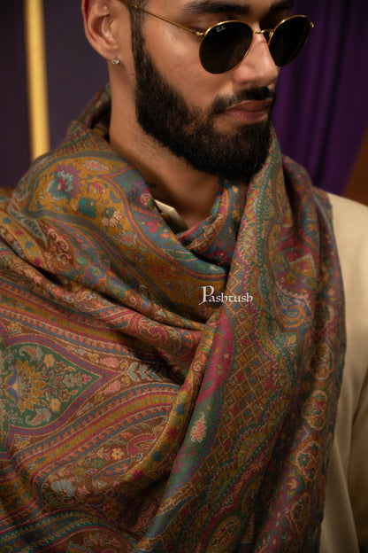 Pashtush India Mens Scarves Stoles and Mufflers Pashtush Mens 100% Pure Wool With Woolmark Certificate Stole, Woven Paisley Weave Design, Coffee