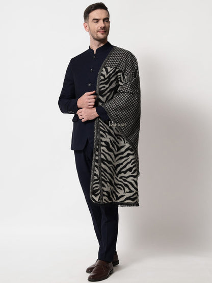 Pashtush India Mens Scarves Stoles and Mufflers Pashtush mens Acro Wool stole, Monotone Wild Stripes design, Black