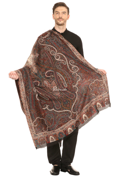 Pashtush India Mens Scarves Stoles and Mufflers Pashtush Mens Antique Look Heritage Design, Jamawar Stole, Fine Wool