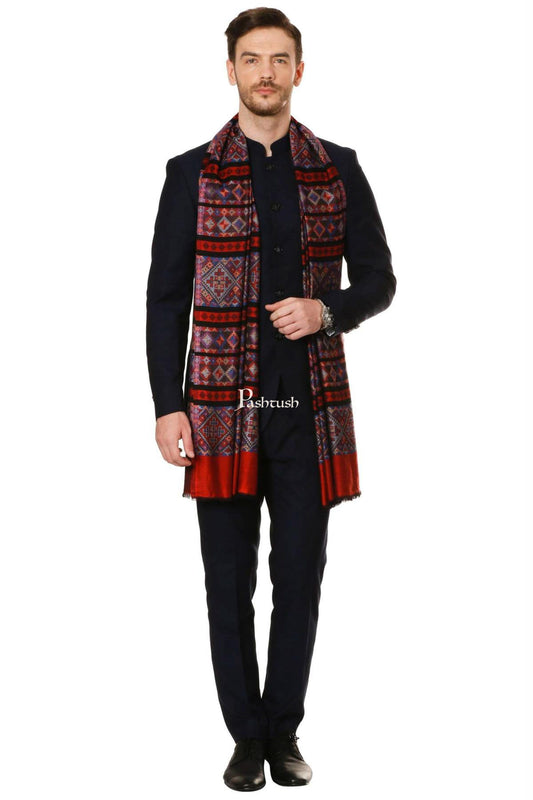 Pashtush India Mens Scarves Stoles and Mufflers Pashtush Mens Aztec Fine Bamboo Soft Ethnic Stole - Maroon