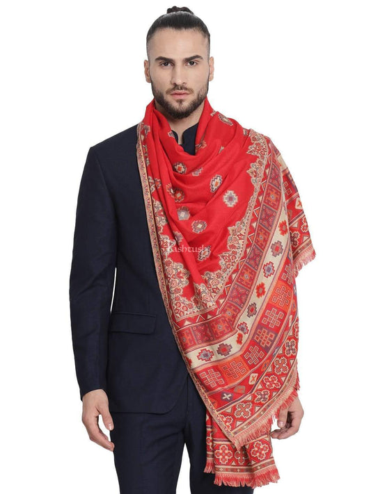 Pashtush India 100x200 Pashtush Mens Aztec Jamawar Stole, Faux Pashmina Maroon